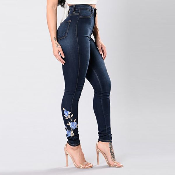 

jeans women high waist denim pants female washed beading elastic skinny pencil stretch women trousers for lady jeans style 12.4, Blue