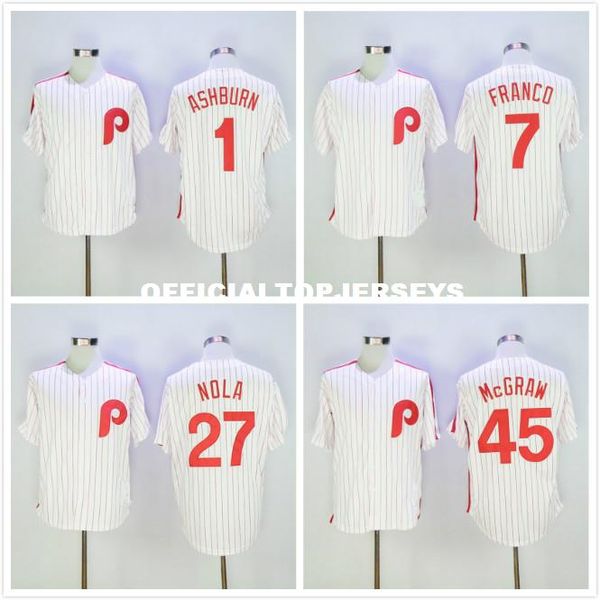 

1 richie ashburn 7 maikel franco 27 aaron nola 45 tug mcgraw jersey, Black;blue