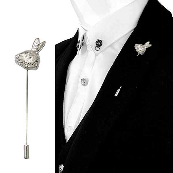 

lucky rabbit head shape lapel stick pin tie hat scarf brooch boutonniere, Gray