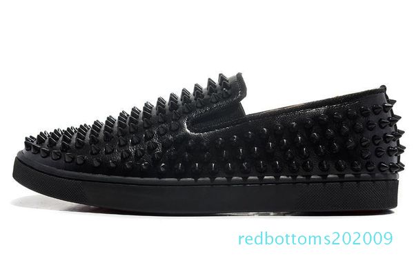 

luxury designer brand red bottoms men women studded spikes flats shoes wedding party lovers genuine leather casual sneakers r09, Black