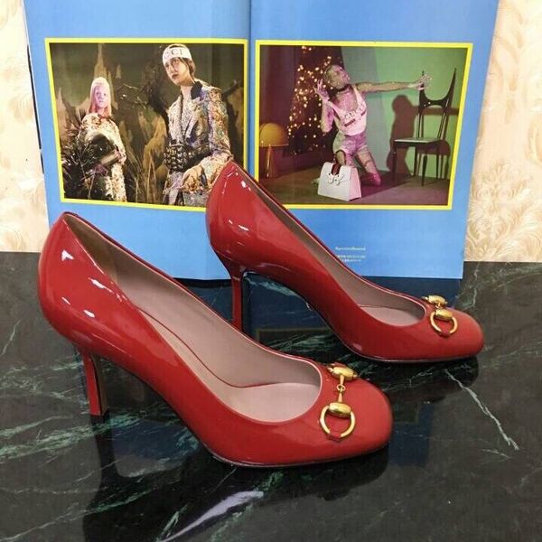

2019 high-end designer high heeled sandals heel leather classic woman metal buckle for parties and banquets sandals 34-41, Black