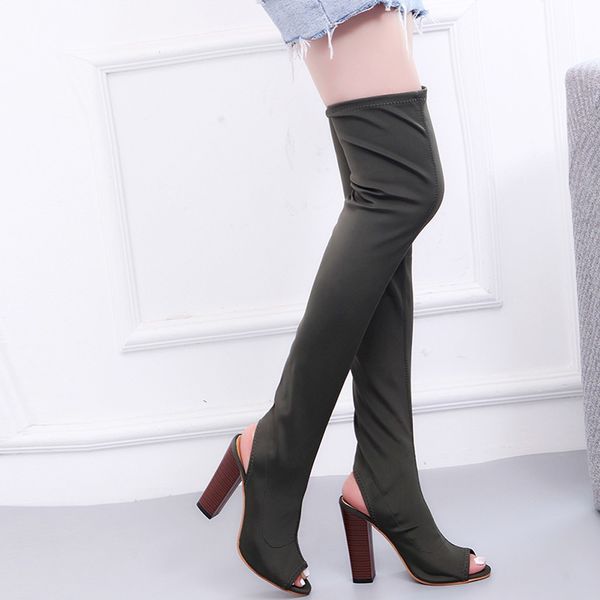 

women peep toe over the knee boots high heels shoes woman female slim thigh high boots botas winter shoes 35-43, Black