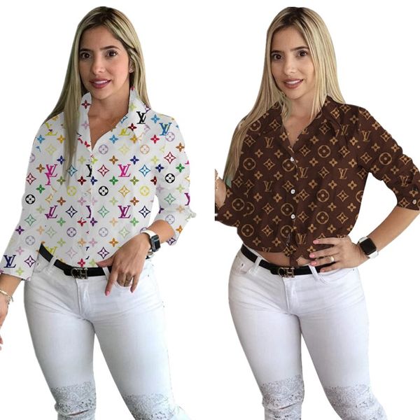 

2019 new women fa hion print turn down collar hirt female ca ual long leeve lim hirt top xxl, White