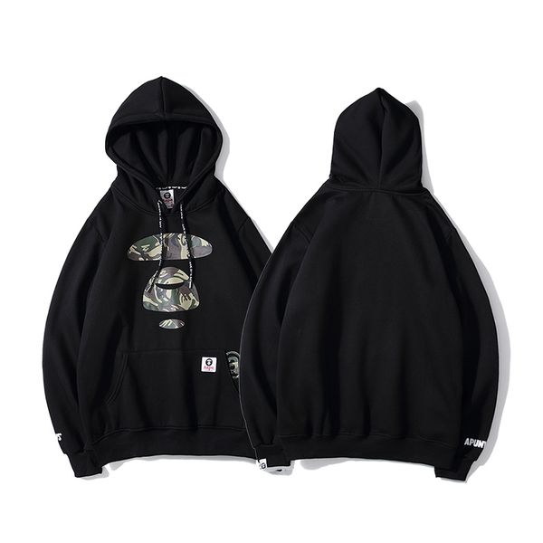 

aape mens hoodie pullover designer trend brand sweatshirt camo print kangaroo pocket drawstring street hip hop loose wild sweatshirts, White;black
