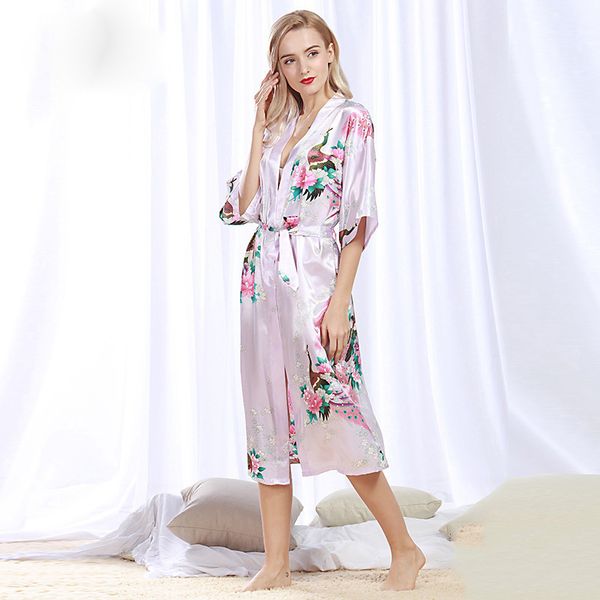 

women's satin robes kimono for brides wedding robe sleepwear silk pijama casual bathrobe animal rayon long nightgown plus size, Black;red