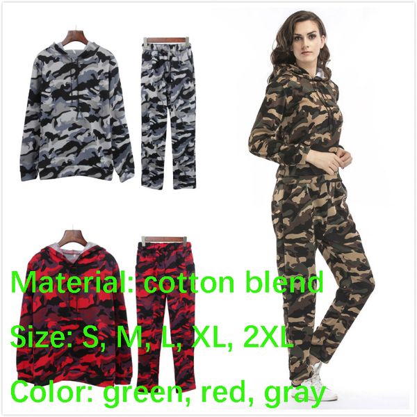 

women's suit camouflage plus velvet hooded wears and pants sports casual two-piece set, White