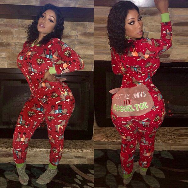 

2019 autumn women long sleeve jumpsuits fashion ladies christmas red print romper long pants bodycon christmas clotheses, Black;white
