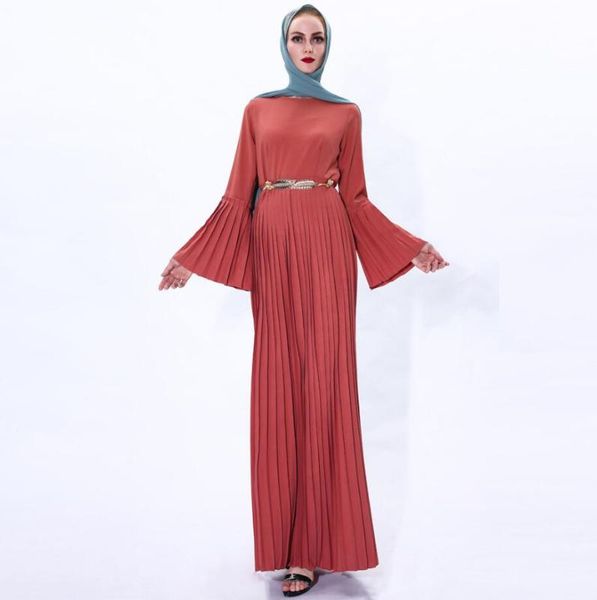 

2020 new pleated horn sleeve atmosphere muslim ramadan long dress women islamic clothing muslim abaya dress a1391, Red