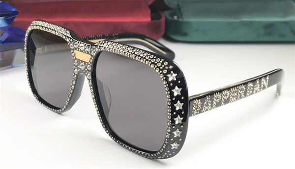 

wholesale-designer eyewear diamond for square with women uv400 quality 0427s sunglasses frame glasses stones design 0427 protection jsvp, Slivery;brown