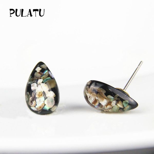 

small earrings for women resin natural shell geometric stud earrings fashion jewelry pulatu ed0316, Golden;silver