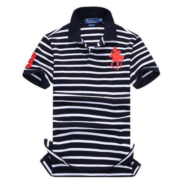 

2019 striped shirt cotton mens shirts with short sleeve big horse logo homme de marque haute qualite