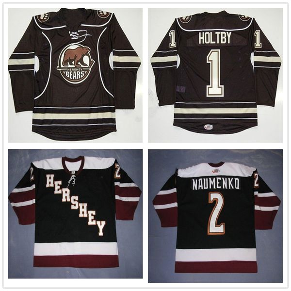 

custom ahl hershey bears 1 brayden holtby jersey 2 nick naumenko premier hockey jerseys brown black stitched any name your number customized