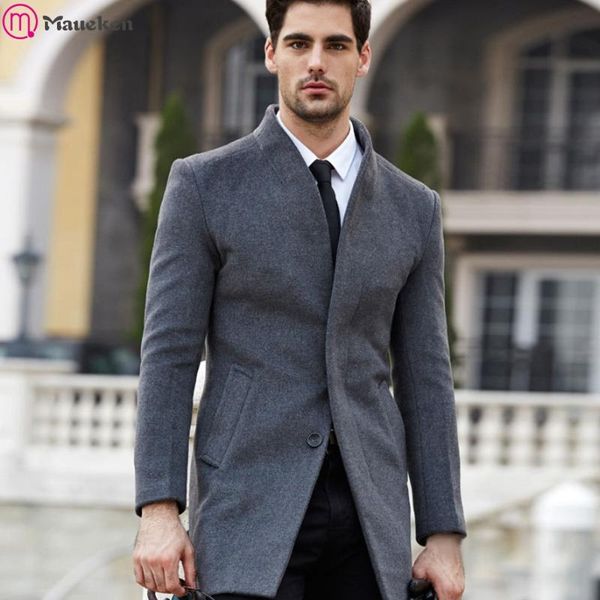 

men's jacket quality brand men wool blends coats winter male solid color luxurious wool coat men's casual with scarf clothing, Black