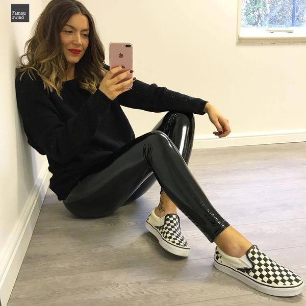 

ladies soft stretchy trouser shiny wet look vinyl leggings pvc elasticated high waist pants women bottoms, Black;white
