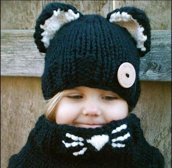 

cute toddler kids thick knitted woolen beanie caps 2pcs/set child hats caps soft warm hats ears kids, Yellow