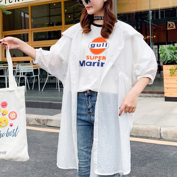 

2019 spring and summer women's jacket long hooded sunscreen jacket casual ultra-thin breathable outdoor sports qq293, Black;brown