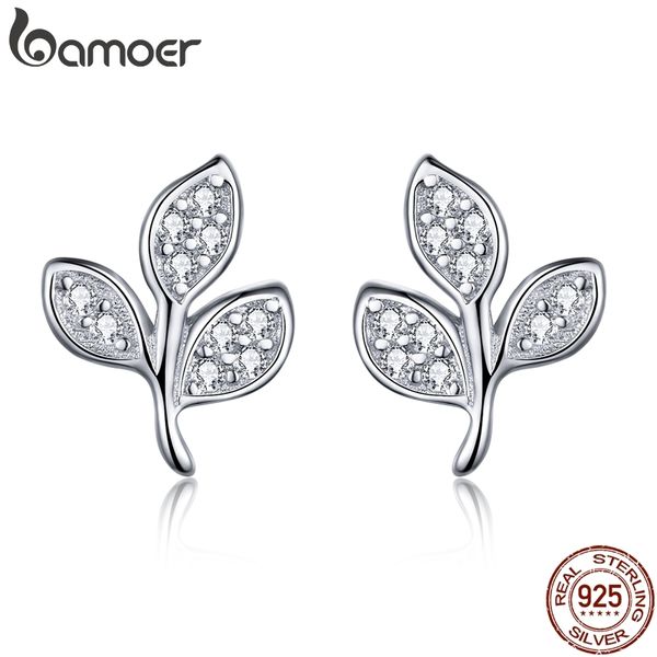 

bamoer fashion 925 sterling silver tree of life dazzling cz tree leaves stud earrings for women sterling silver jewelry sce431, Golden