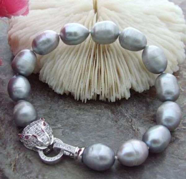 

10-11mm south sea gray baroque pearl bracelet 7.5-8 inches, Black