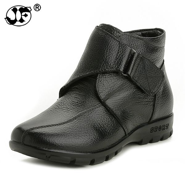 

new ankle boots women genuine leather flat snow boots casual shoes woman thickening warm women hjm89, Black