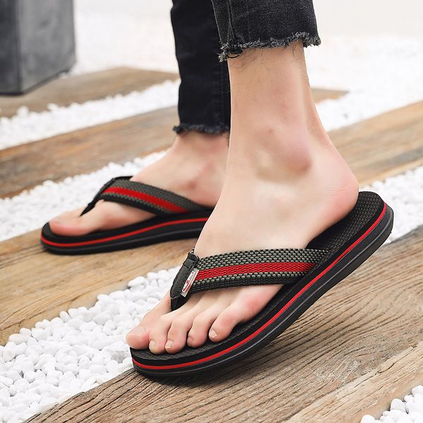 

summer fashion korean 2020 tide male style outdoor vacation sandals beach slippers gentleman herringbone men slippers, Black