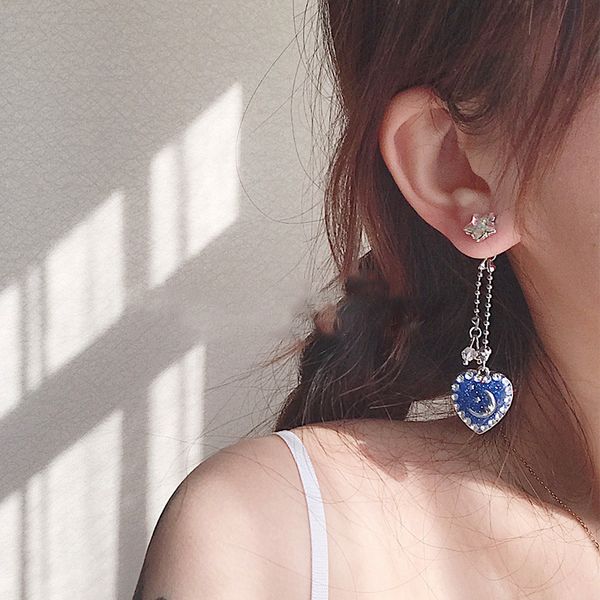 

mengjiqiao new vintage moon star heart earrings for women trendy bijoux rhinestone planet long tassel pendientes jewelry gifts, Silver