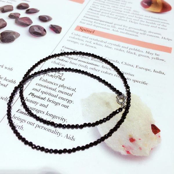 

new natural black spinels 2-3mm faceted 925 sterling silver choker necklace 15inch