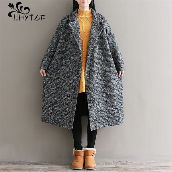 

uhytgf women winter coat fashion loose coat female cardigan wool casaco feminino inverno plaszcze damskie plus size jas x10, Black