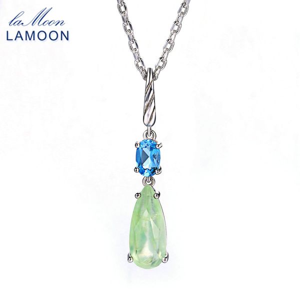 

lamoon 925 sterling silver pendant necklace for women natural gemstone prehnite & z link chain colar fine jewelry ni063