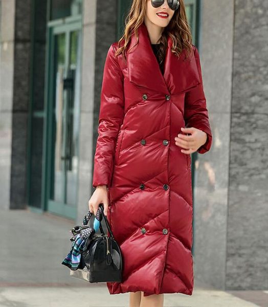 

new fashion large collar thickwinter women down coat thick warm winter duck down coat long 90% jacket plus size women, Black
