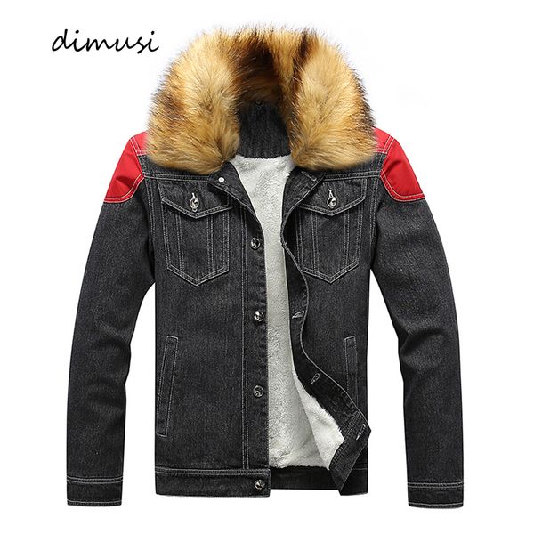 

dimusi winter men's denim jean jacket casual fashion thick warm fleece cowboy coats mens fur collar denim jackets clothing 6xl, Black;brown