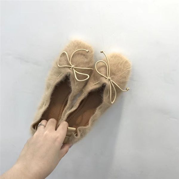 

square toe bow-knot shoes woman 2019 dress flats women autumn shallow mouth casual female sneakers loafers fur women's shallow, Black