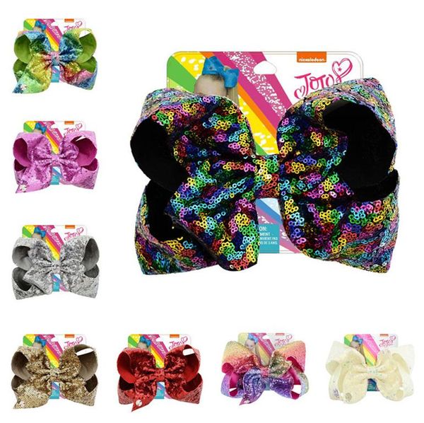 

8inch girls sequins barrettes cute colorful hairpin bowknot glitter hair clips kids children hairclip headress hair accessories new d6410, Slivery;white
