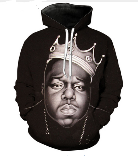 

new fashion 3d hd print men women biggie smalls pullover hoodies street wear casual hip hop pockets sweatshirt clothing w0198, Black