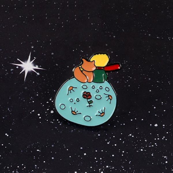 

don't be a boring le petit prince b-612 planet the little prince fox rose classical fairy tale hard enamel brooch pin t190622, Gray