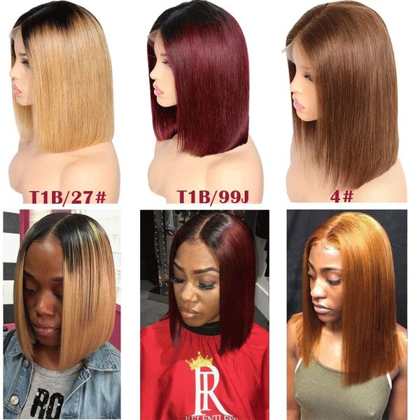 

короткий парик боб человеческие волосы бразильские девственные волосы прямые кружева передние парики для женщин прямые короткие парики боб с, Black;brown