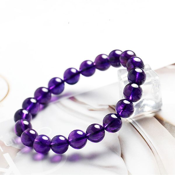 

beaded, strands quality nature amethysts crystal women bracelet 8 mm 10 12mm round beads bracelets not glass dyed color 18.5 cm, Black