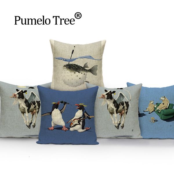 

мультфильм животных пингвин крышка подушки офиса удобная крышка подушки мило корова белье печать партии пользовательские бросить подушки