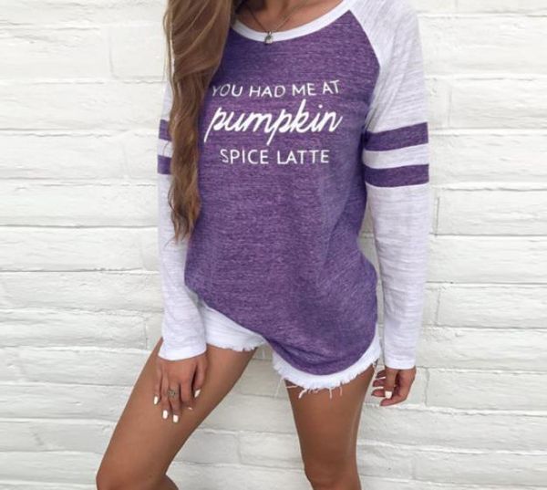 

дизайнер тыквенные топы с длинными рукавами тройники день благодарения женские футболки весна осень осень, White