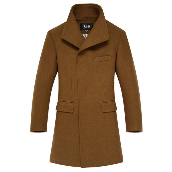 

2019 brand design winter navy blue pea coat wool & blends single breasted casual slim fit overcoat, Black