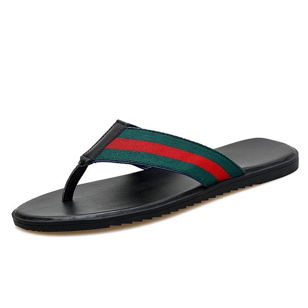 

new men's summer beach leather soft slippers men casual flip flip; ; y200706, Black