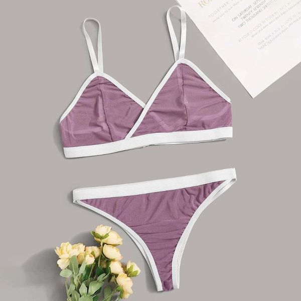 

purple sheer mesh lingerie set women perspective bra panties underwear set plus size women nightwear completino intimo sexy, Red;black
