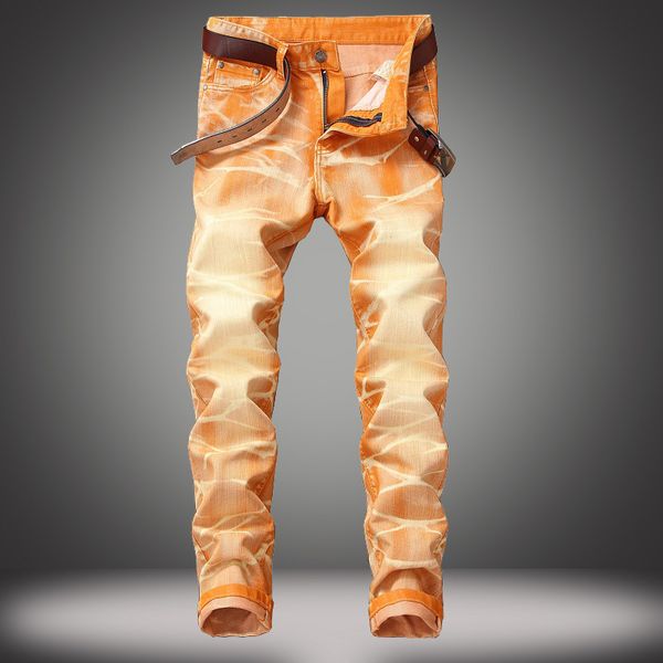 

men's jeans fashion colored men casual coated wash straight slim pleated biker jean pants male denim trousers brand plus size 42, Blue