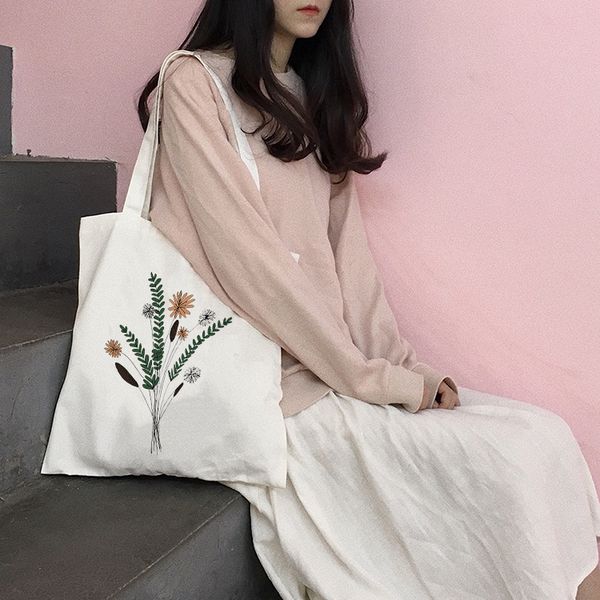 

women canvas shopping bag female canvas cloth shoulder bag eco handbag tote reusable grocery shopper bags students book