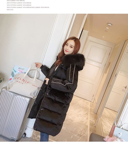 

cotton-padded jacket ladies long 2018 winter new women's korean version of loose cotton-padded jacket golden fleece 90088, Black
