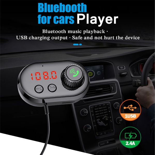 

ale bluetooth 5.0 car kit 2.1a usb charger fm transmitter wireless audio receiver lcd digital voltage display