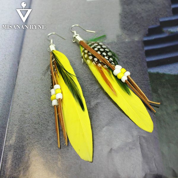 

misananryne bohemia womens vintage dangle earrings exaggeration feather beads big drop earring jewelry 10 styles, Silver