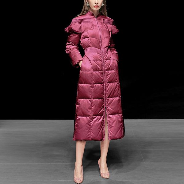 

white duck down x-long coat slim stand collar women high end lxuury customized winter thick warm down jackets, Black