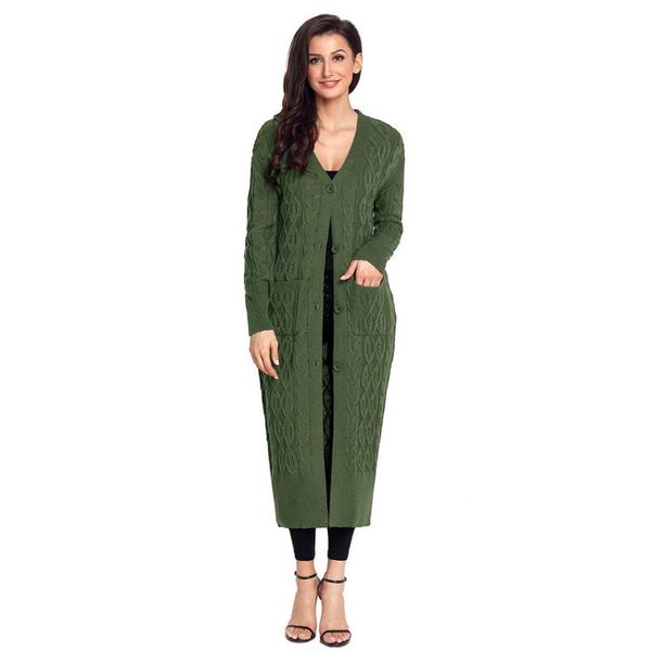 

autumn and winter new arrive women sweaters 2020 fashion solid v neck decoration pocket knitted long carigans 27781, White