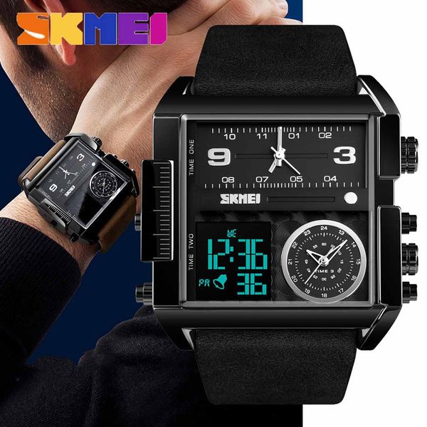 

gift men's waterproof multi function sports watch square fashion electronic watch backlight alarm swimmming men, Slivery;brown