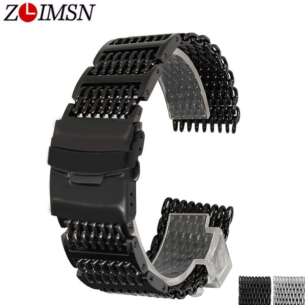 

zlimsn new stylish mesh 316 stainless steel strap suitable for men and women belt black silver 20mm 22mm 24mm, Black;brown